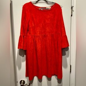 Red Polyester Velvet Feel Dress Puff Sleeves